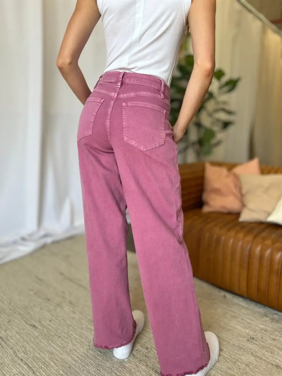 RFM Full Size High Rise Garment Dye Wide Leg Jeans for Women - Love Salve